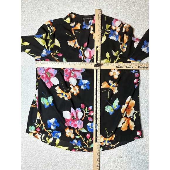 INC XS Top Low V Cut Floral Prints Long Bell Sleeves Sheer Lightweight - Picture 5 of 9